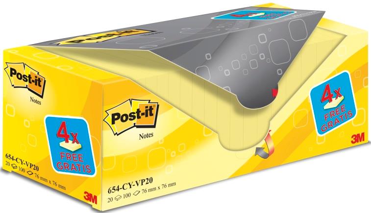 129987 Post-It UU001489762 POST-IT&#174; &#216;konomi pk gul 76x76mm (20) 